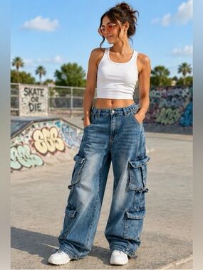 RB Baggy Cargo Jeans Women’s 14 Y2K Wide Leg